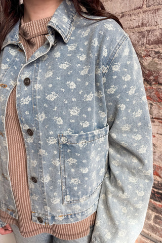 Floral Washed Denim Jacket
