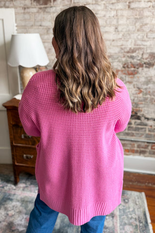 Candy Pink Waffle Weave Cardigan (+Curvy)