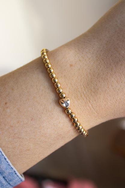 Heart Charm 18K Gold Filled Beaded Bracelet- Build Your Stack
