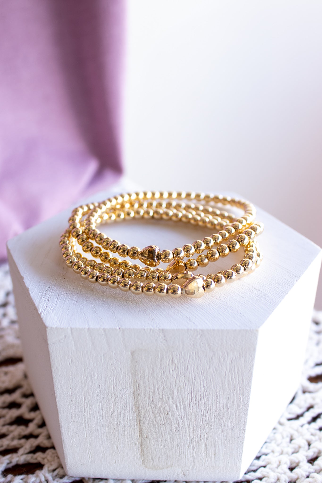 Heart Charm 18K Gold Filled Beaded Bracelet- Build Your Stack