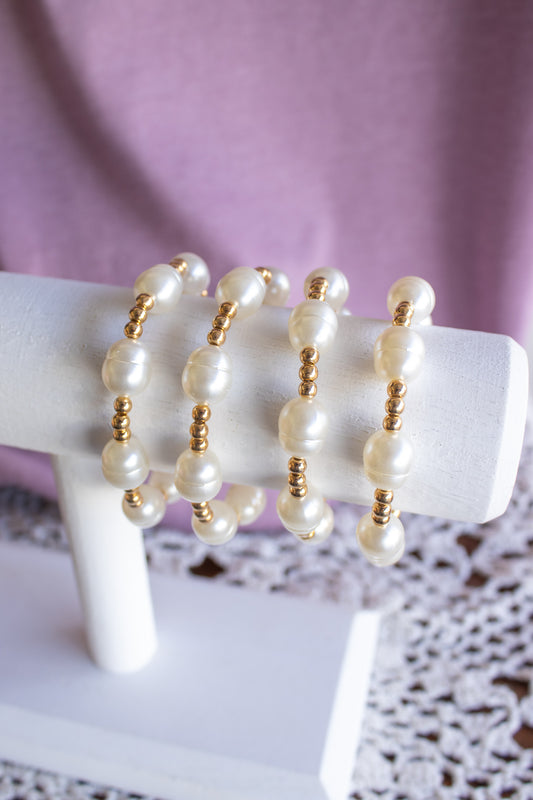 Pearl Adorned 18K Gold Filled Beaded Bracelet- Build Your Stack