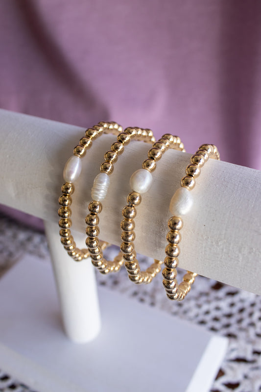 Pearl Charm 18K Gold Filled Beaded Bracelet- Build Your Stack
