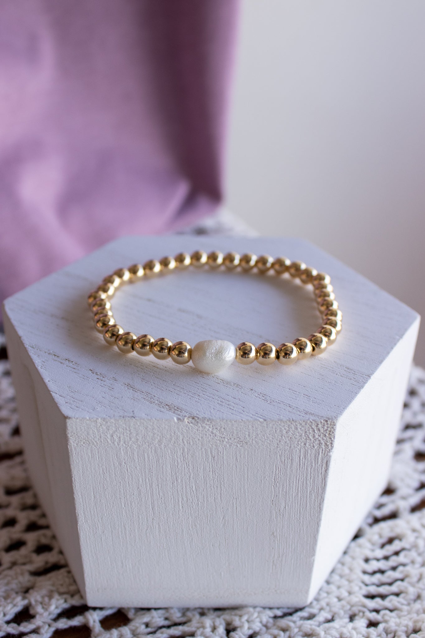 Pearl Charm 18K Gold Filled Beaded Bracelet- Build Your Stack