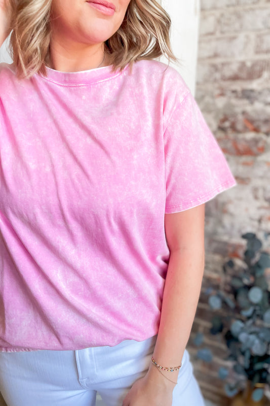 Candy Pink Washed Short Sleeve Top