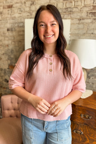 Pink Waffle Knit Henley Top