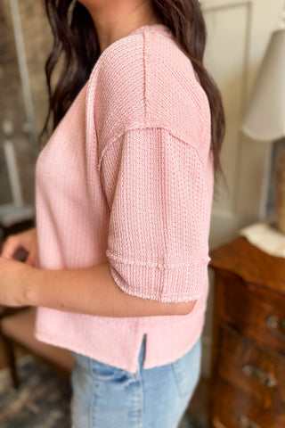 Pink Waffle Knit Henley Top