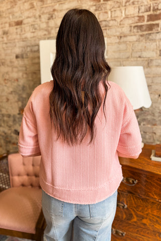 Pink Waffle Knit Henley Top