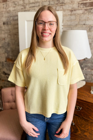 Butter Yellow Ribbed Pocket Knit Top
