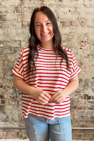 Ruby Striped Jacquard Round Neck Box Top (+Curvy)