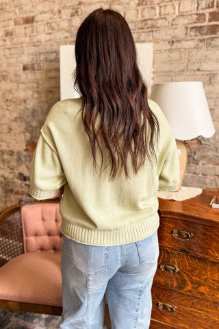 Light Olive Raw Edge Short Sleeve Cardigan