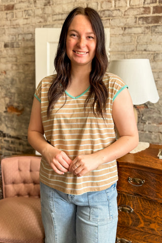 Mint Chocolate Casual V-Neck Top