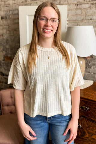 Cream Ribbed Star Back Patch Top