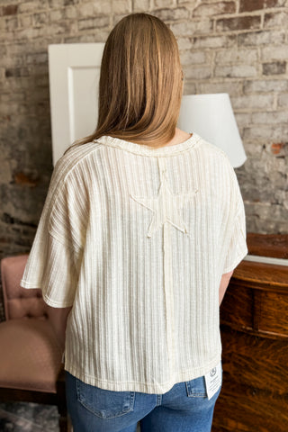 Cream Ribbed Star Back Patch Top