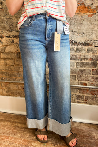 Risen Tummy Control High Rise Crop Wide Cuffed Jeans