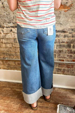 Risen Tummy Control High Rise Crop Wide Cuffed Jeans