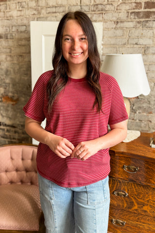 Red Textured Raglan Sleeve Tee