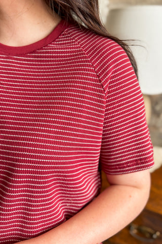 Red Textured Raglan Sleeve Tee