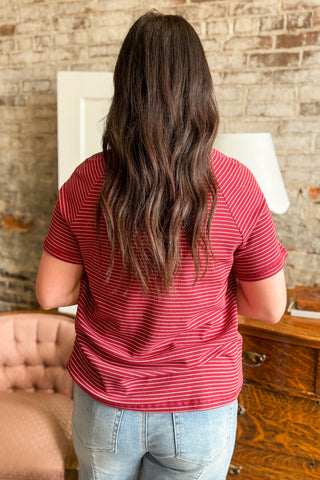 Red Textured Raglan Sleeve Tee