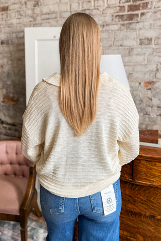 Ivory Collared V-Neck Textured Top