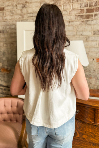 White Denim Sleeveless Tank Layering Top