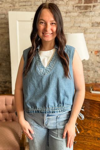 Denim Drawstring Layering Pullover Tank