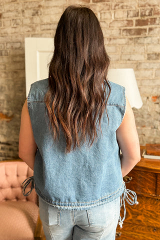 Denim Drawstring Layering Pullover Tank