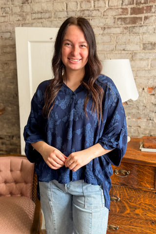 Navy Floral Dolman Blouse