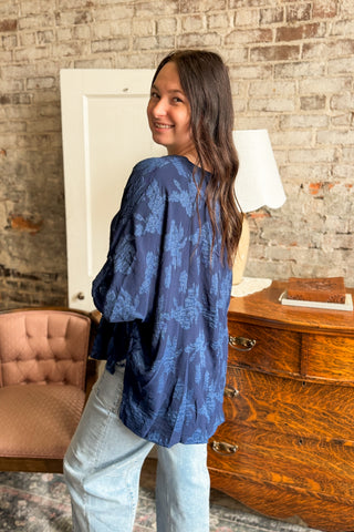 Navy Floral Dolman Blouse