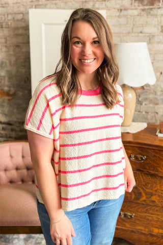 Rose Stripe Terry Knit Top