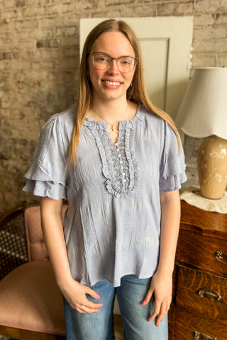 Periwinkle Front Lace Button Top