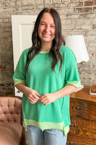 Happy Go Lucky Green Distressed Knit Top