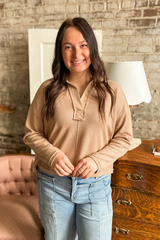 Light Mocha Exposed Seam Long Sleeve Top