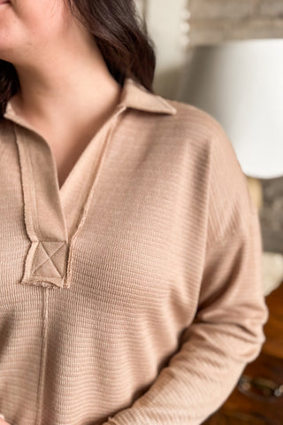 Light Mocha Exposed Seam Long Sleeve Top