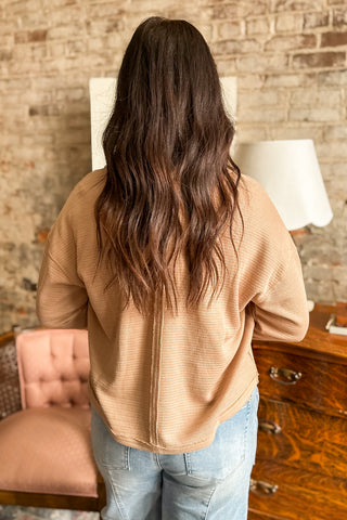 Light Mocha Exposed Seam Long Sleeve Top