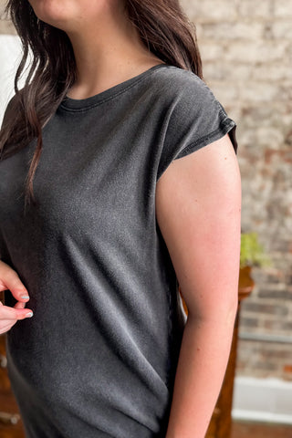 Black Cap Sleeve Midi Dress