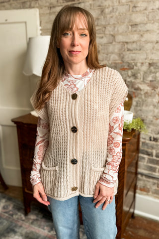 Sand Beige 4 Button Sweater Vest