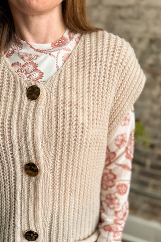 Sand Beige 4 Button Sweater Vest
