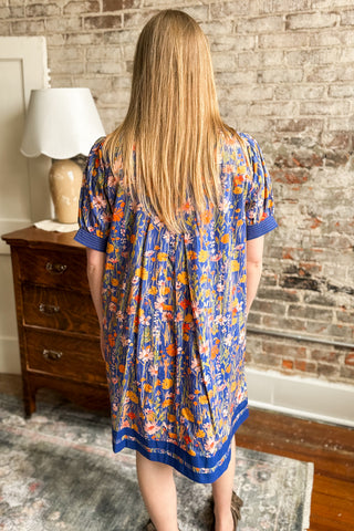 Gracy Navy Floral Trimmed Dress