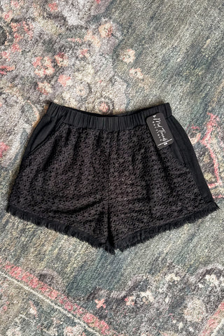 Black Linen Fray Hem Shorts