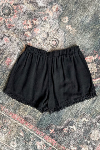 Black Linen Fray Hem Shorts