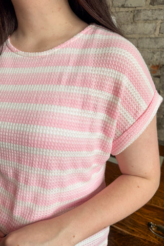 Baby Pink Waffle Knit Stripe Top