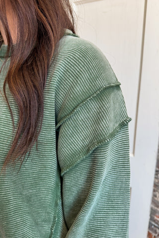 Cozy Days Dark Green Double Ribbed Pullover