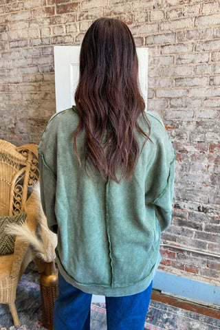 Cozy Days Dark Green Double Ribbed Pullover