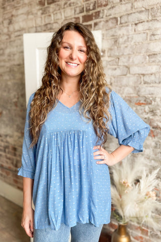 Azure Embroidered V-Neck Top