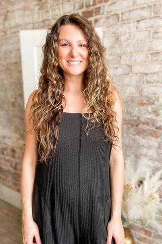 Black Knit Waffle Romper