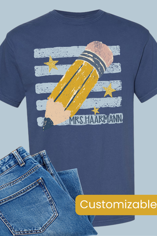 Customizable Pencil and Stars Teacher Made to Order Tee
