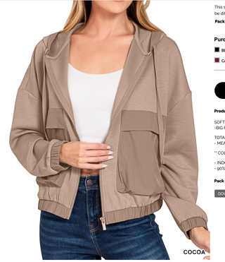 Mocha Soft Scuba Zip Up Hoodie Jacket