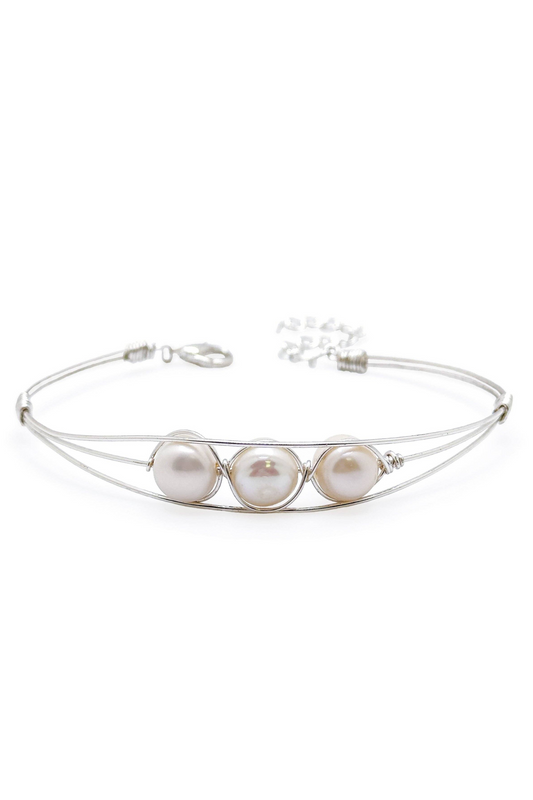 Perla Silver and Pearl Bangle Bracelet