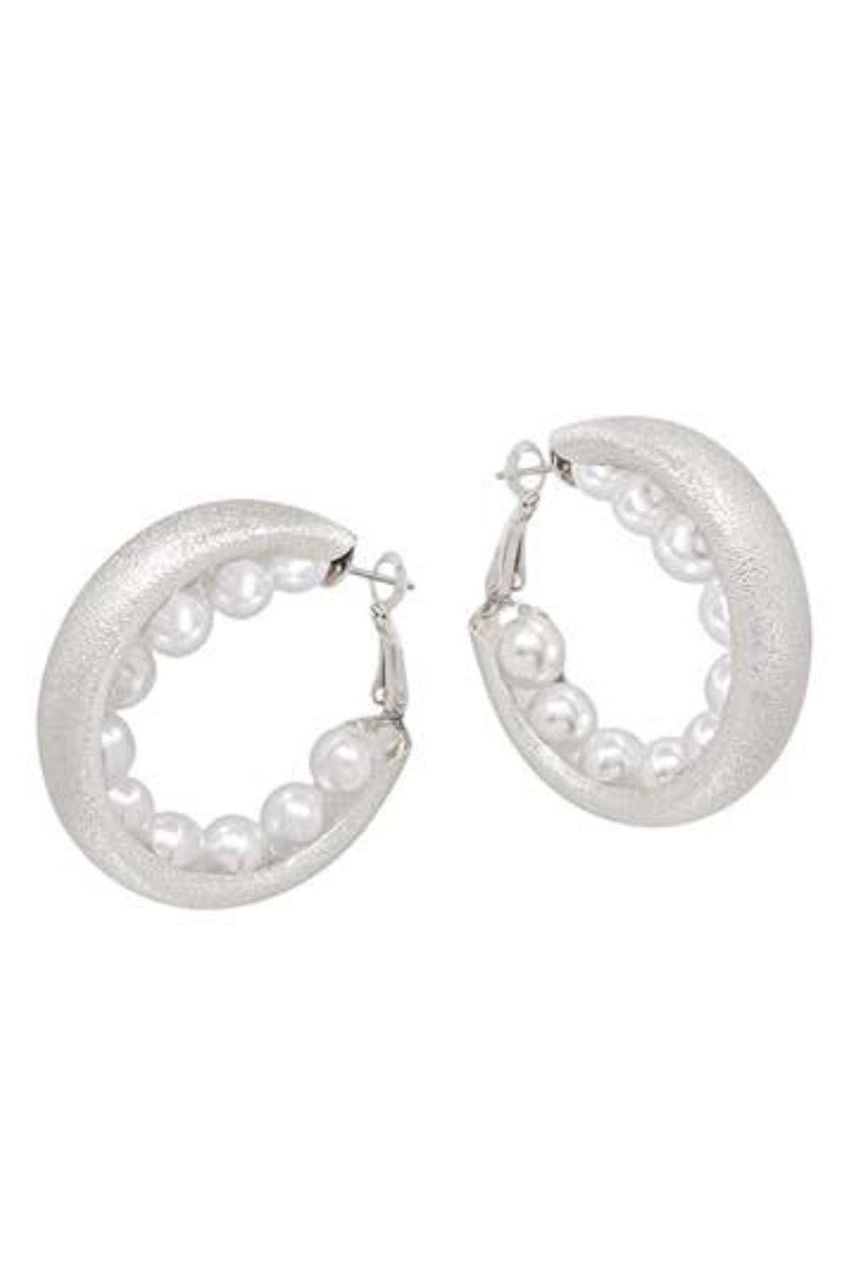 Silver Lined in Pearls Earrings