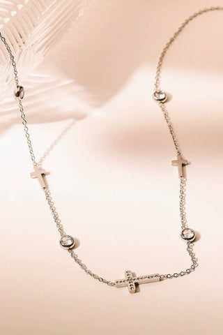 Silver Cross & Rhinestone Necklace